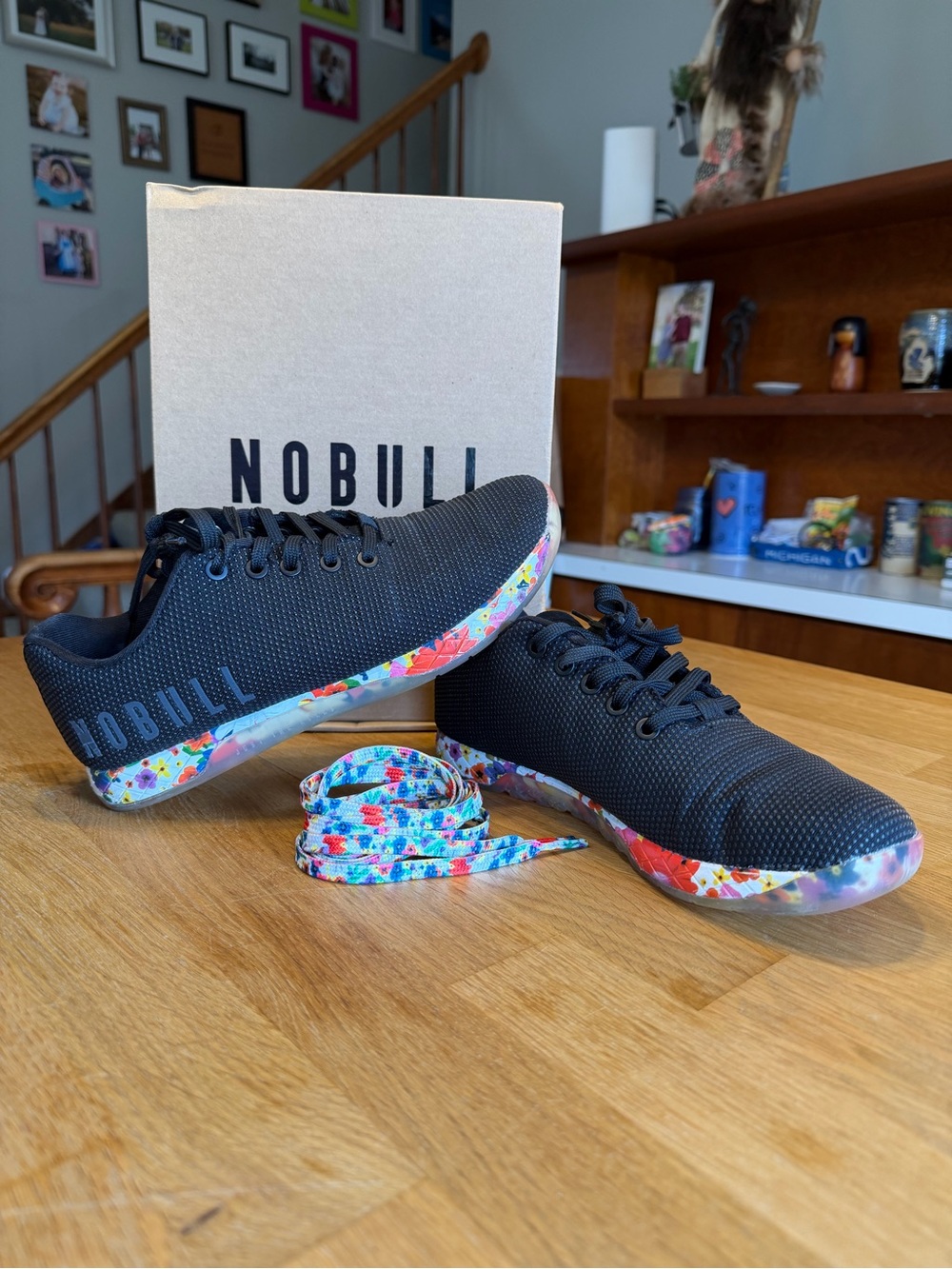 No Bull Low Trainer in black with floral bottom W9